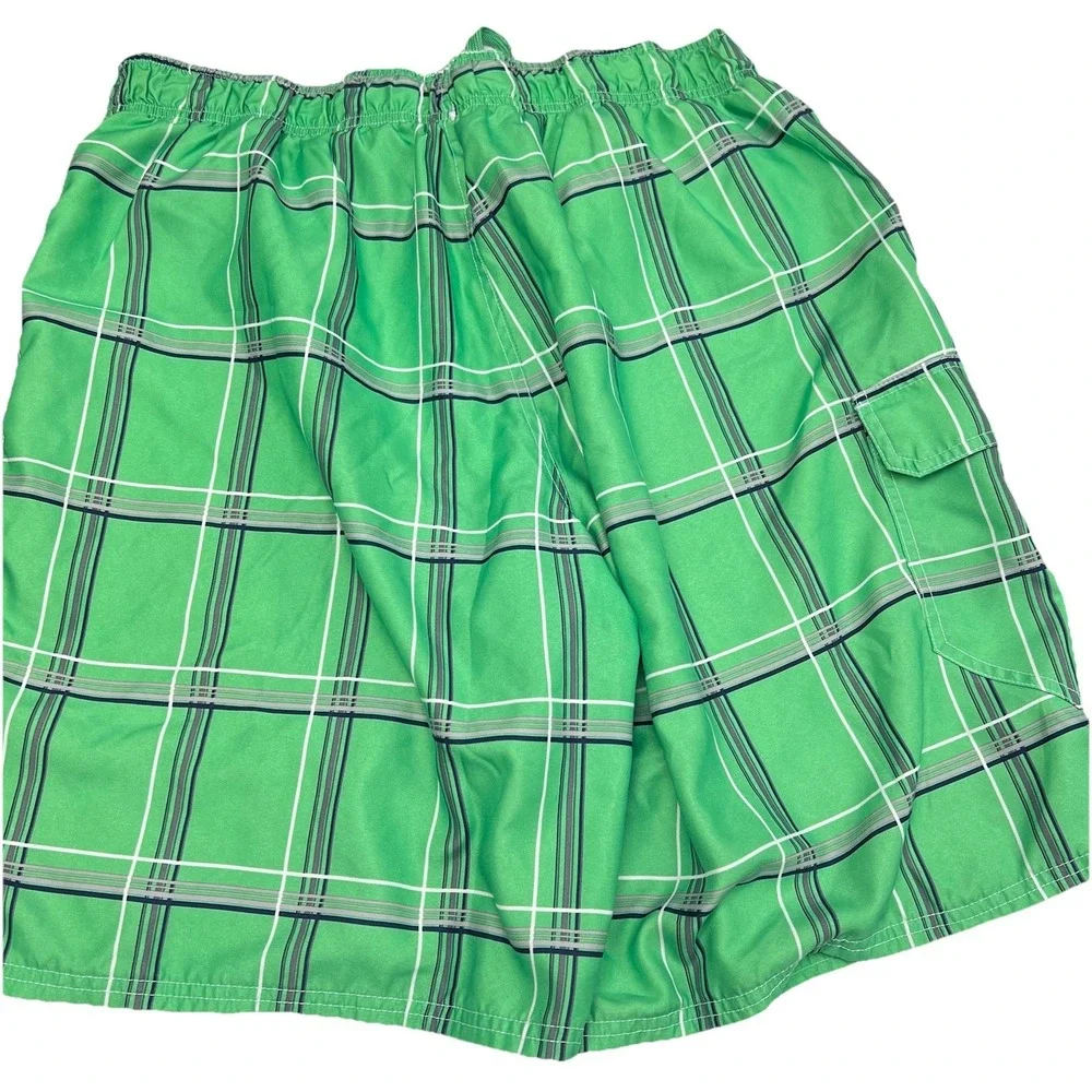 Men's OP Ocean Pacific Green Plaid Swimming Trunks Board Shorts Lined Size XL